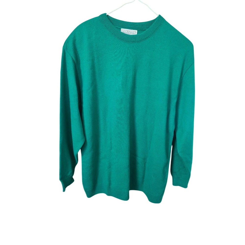 Miss Pendleton Pure Virgin Wool Sweater Crewneck Teal Green Made in USA Size L
